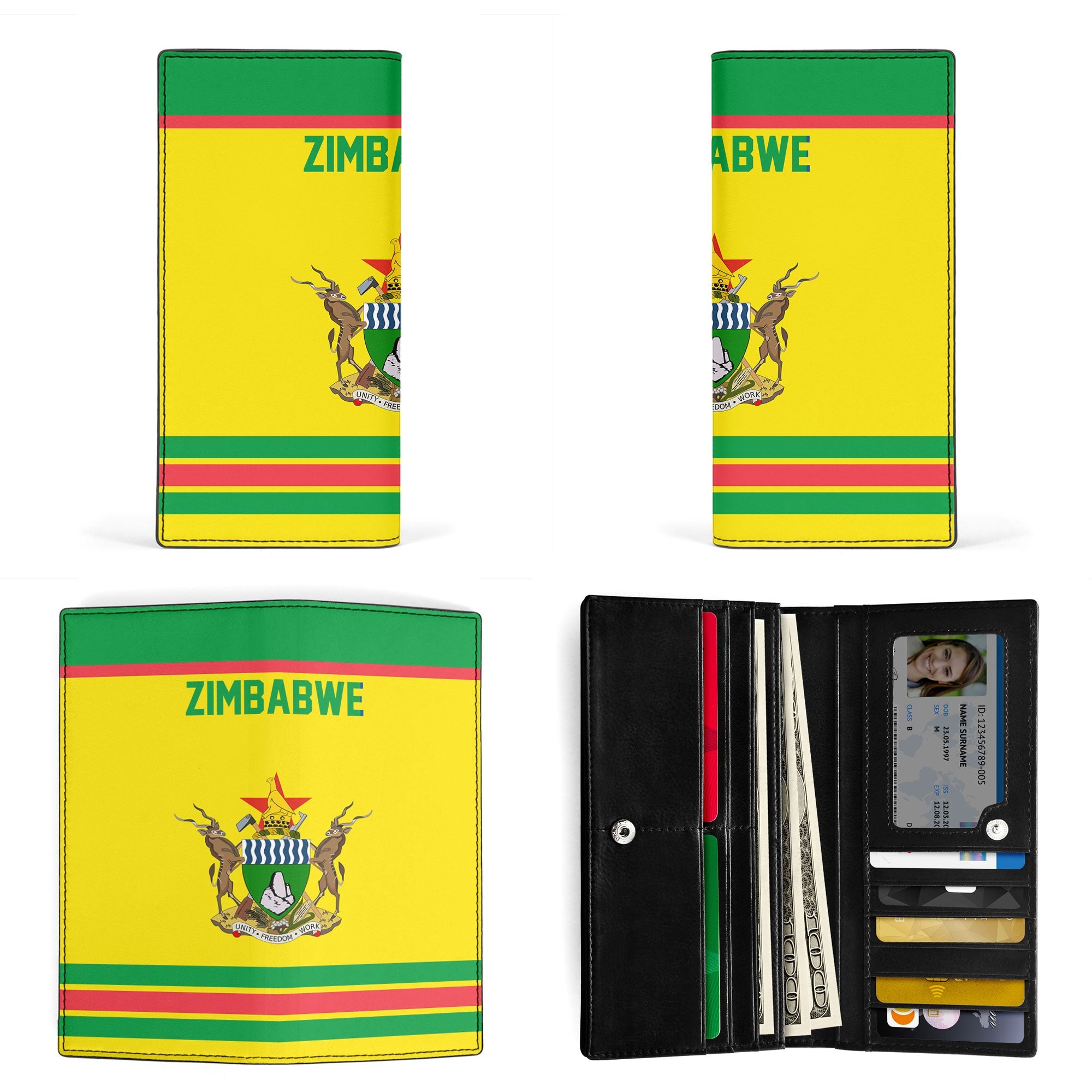 Zimbabwe Leather Wallet Flag & Coat Of Arms Hockey Style