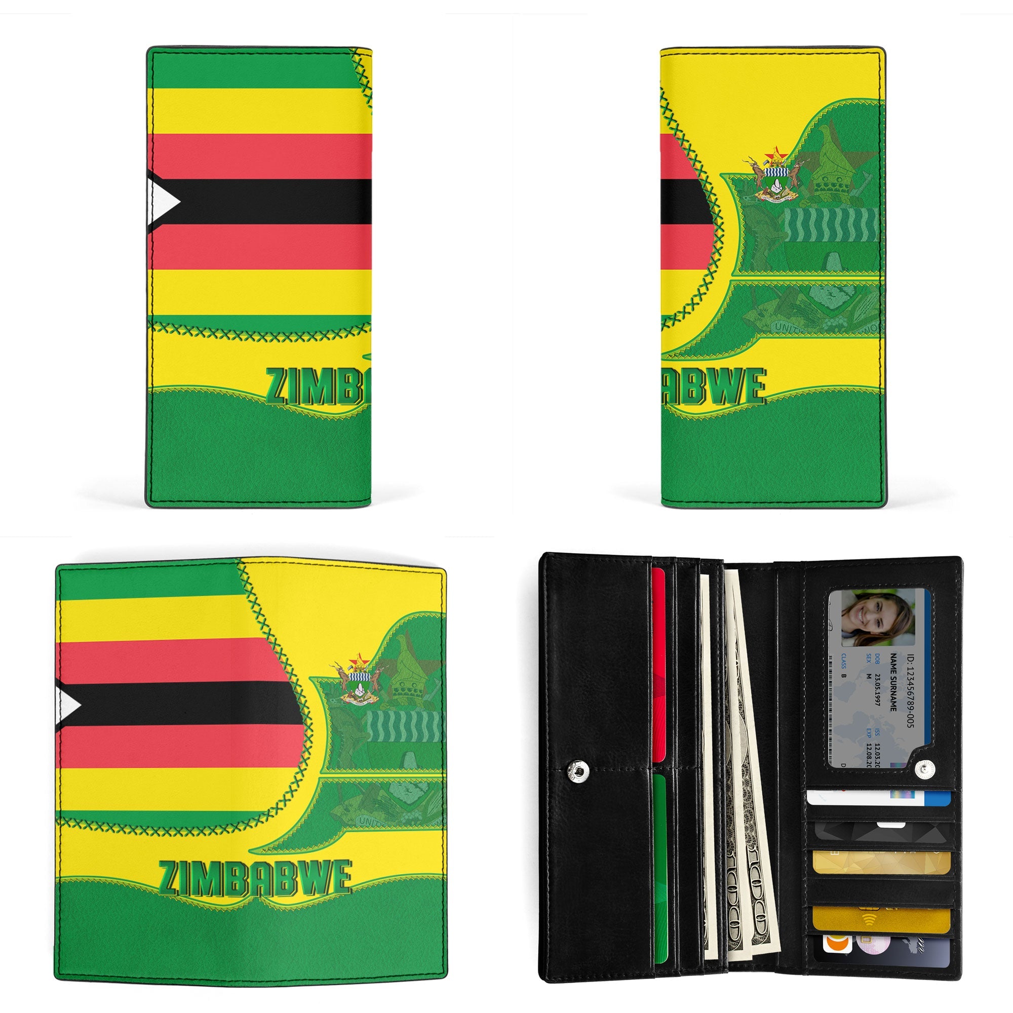 Zimbabwe Leather Wallet Flag & Coat Of Arms Leather Style