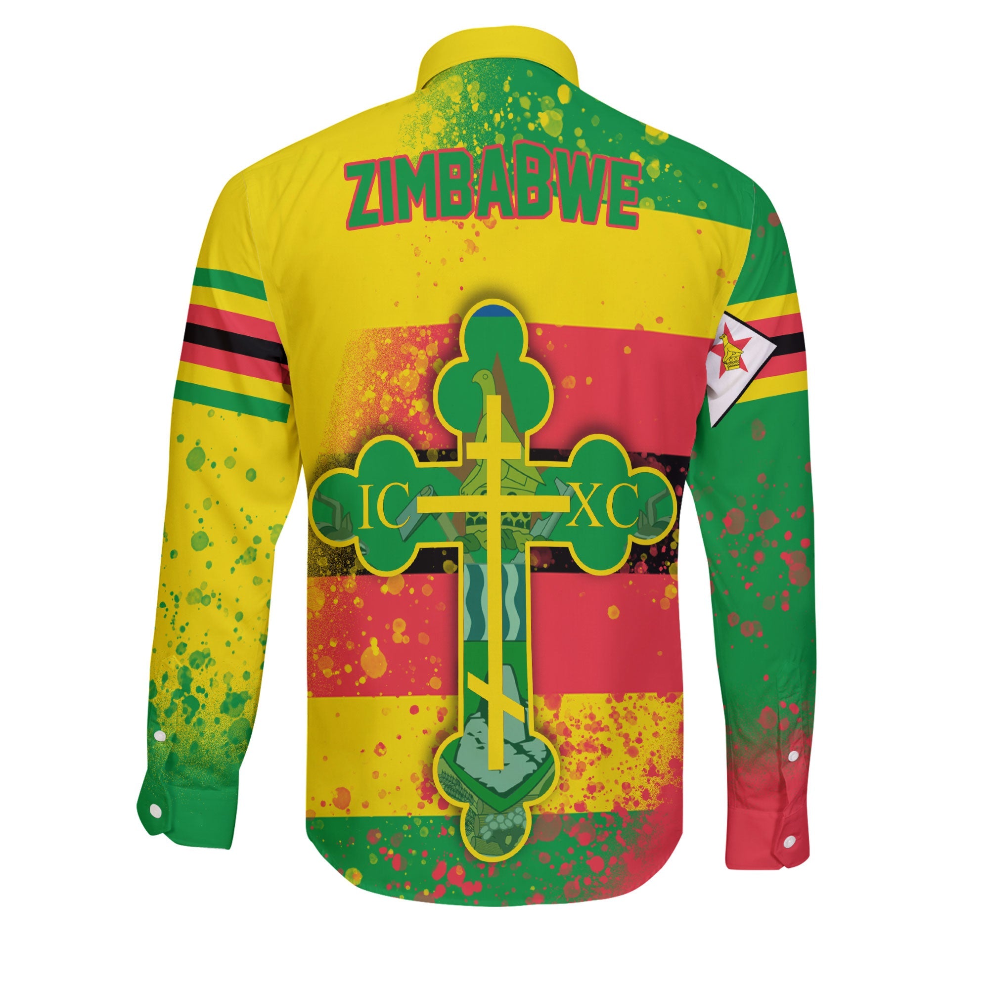 Zimbabwe Long Sleeve Button Shirt Flag & Coat Of Arms Orthodox Style