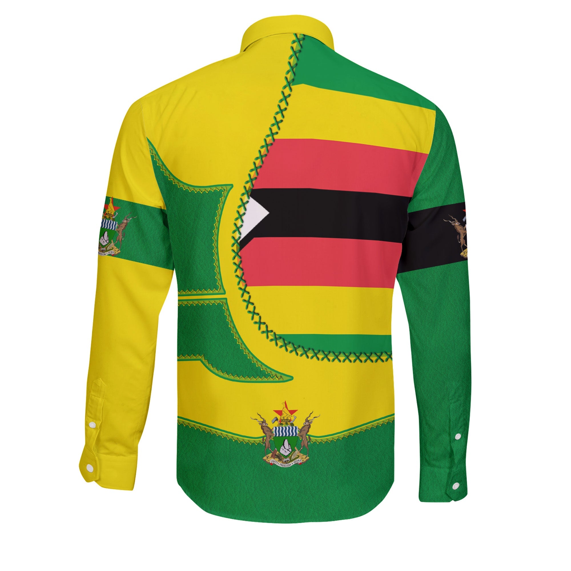 Zimbabwe Long Sleeve Button Shirt Flag & Coat Of Arms Leather Style