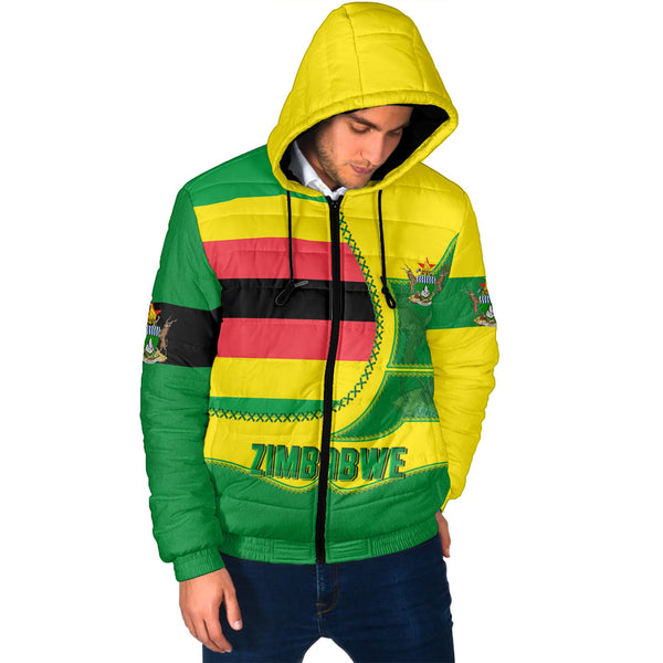 Zimbabwe Men Hooded Padded Jacket Flag & Coat Of Arms Leather Style