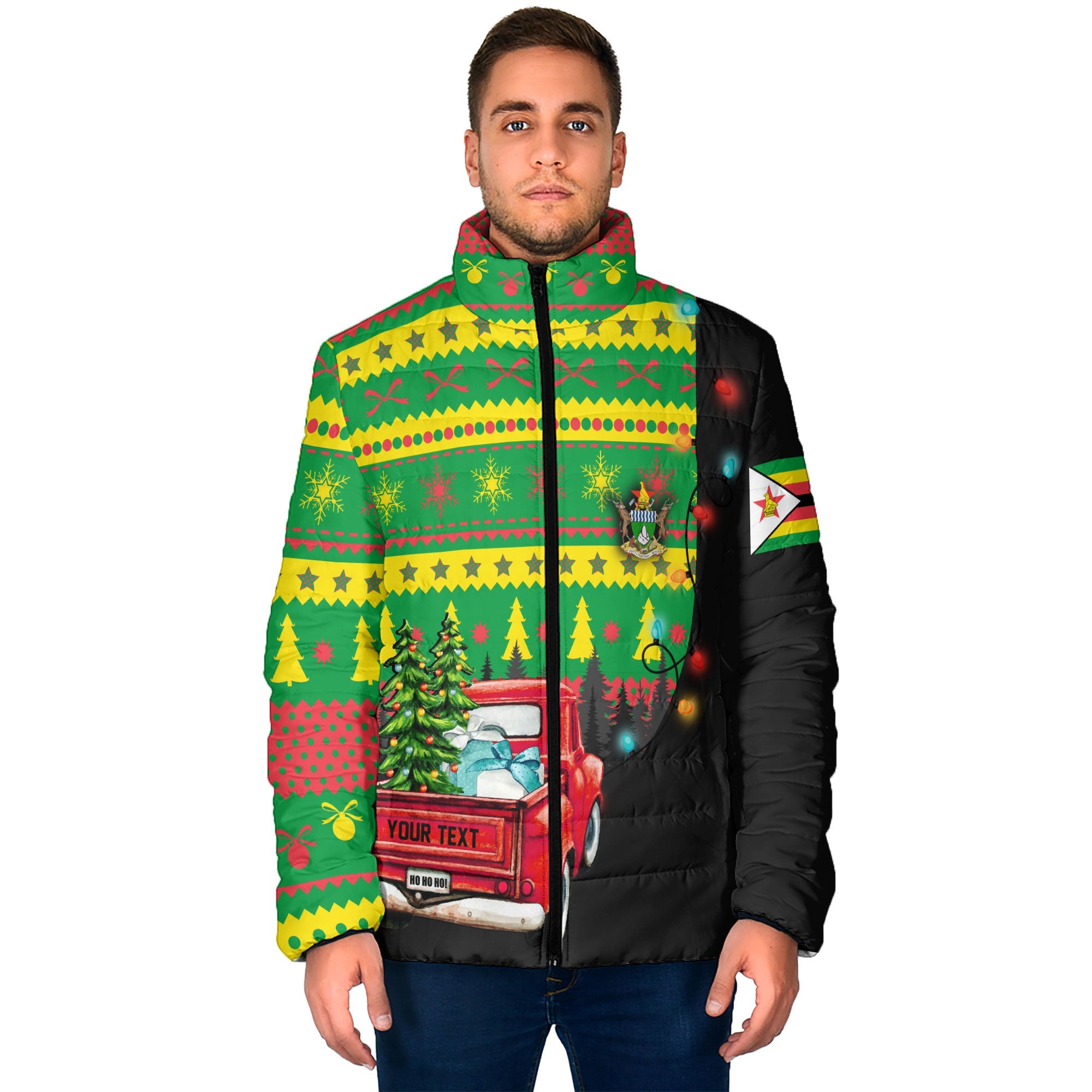 Zimbabwe Men Padded Jacket Coat Of Arms Christmas Style