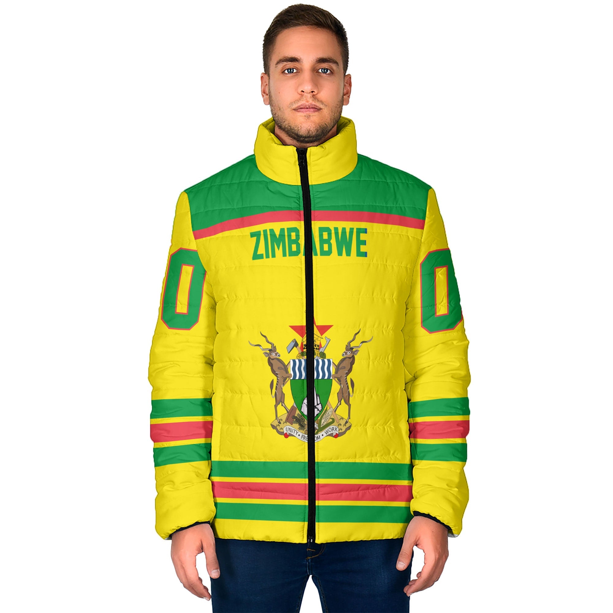 Zimbabwe Men Padded Jacket Flag & Coat Of Arms Hockey Style