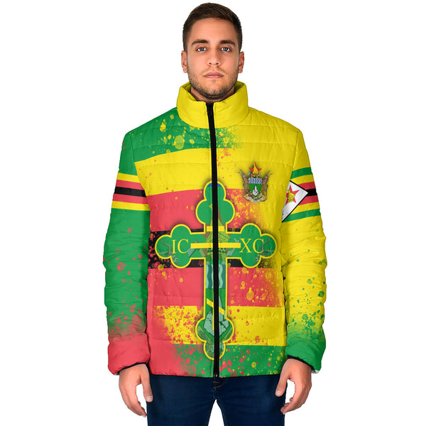 Zimbabwe Men Padded Jacket Flag & Coat Of Arms Orthodox Style