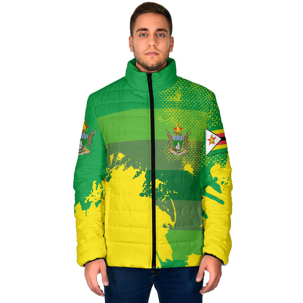 Zimbabwe Men Padded Jacket Flag & Coat Of Arms Paint Style