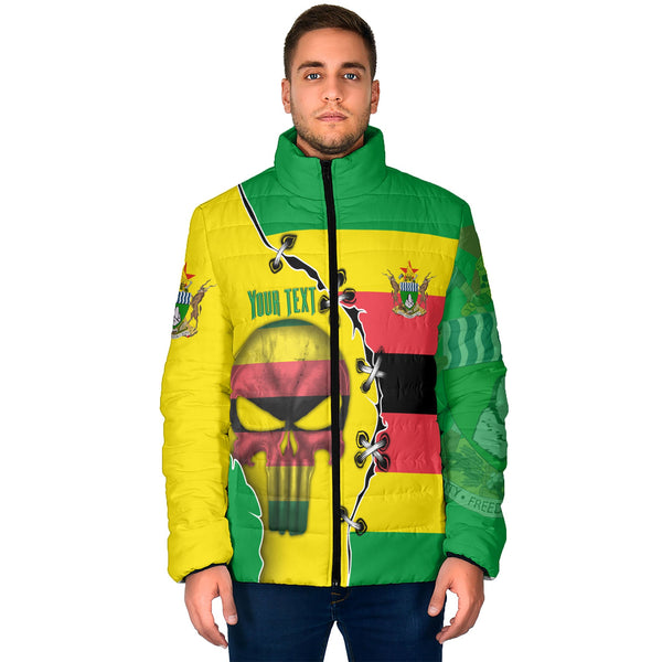 Zimbabwe Men Padded Jacket Flag & Coat Of Arms Skull Style