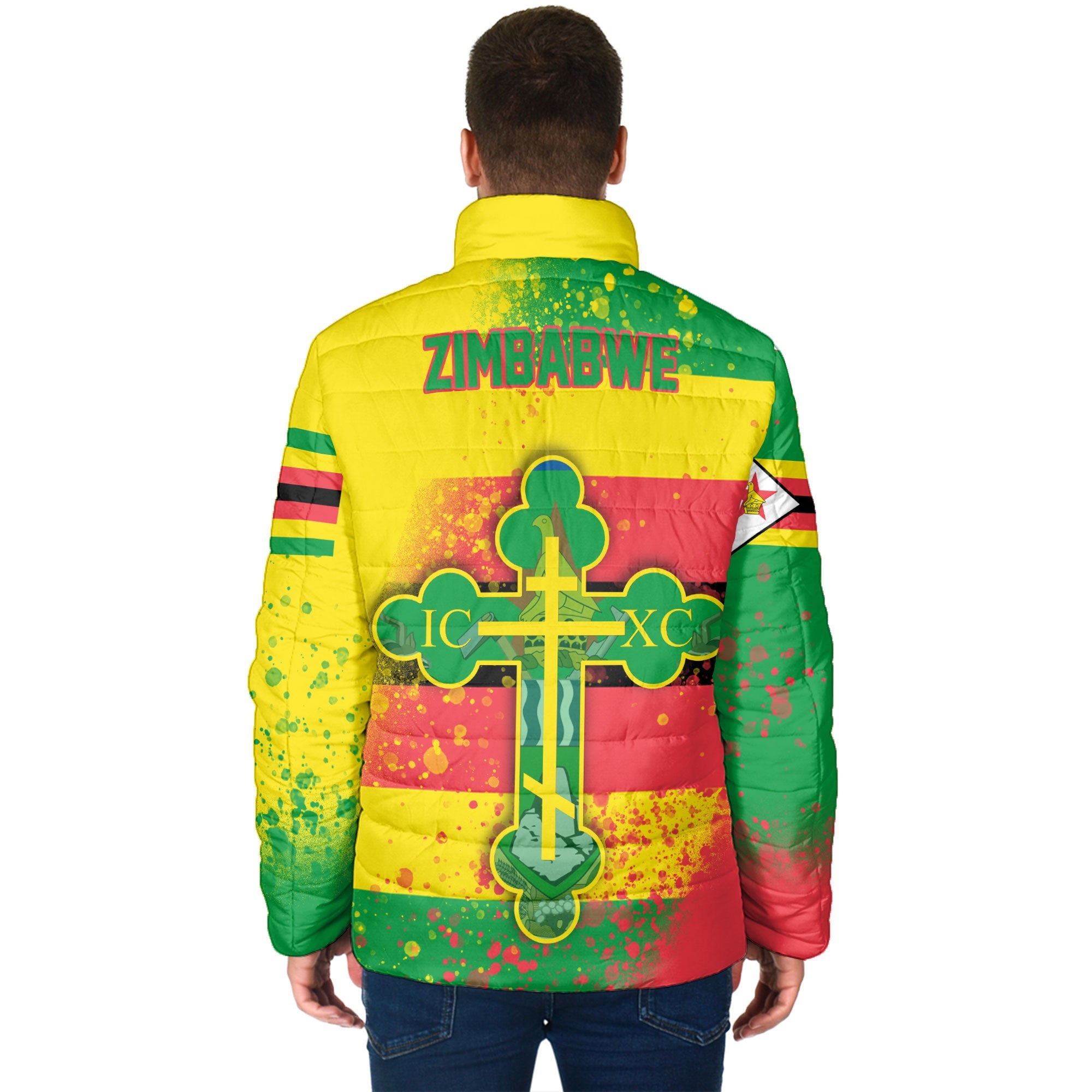 Zimbabwe Men Padded Jacket Flag & Coat Of Arms Orthodox Style