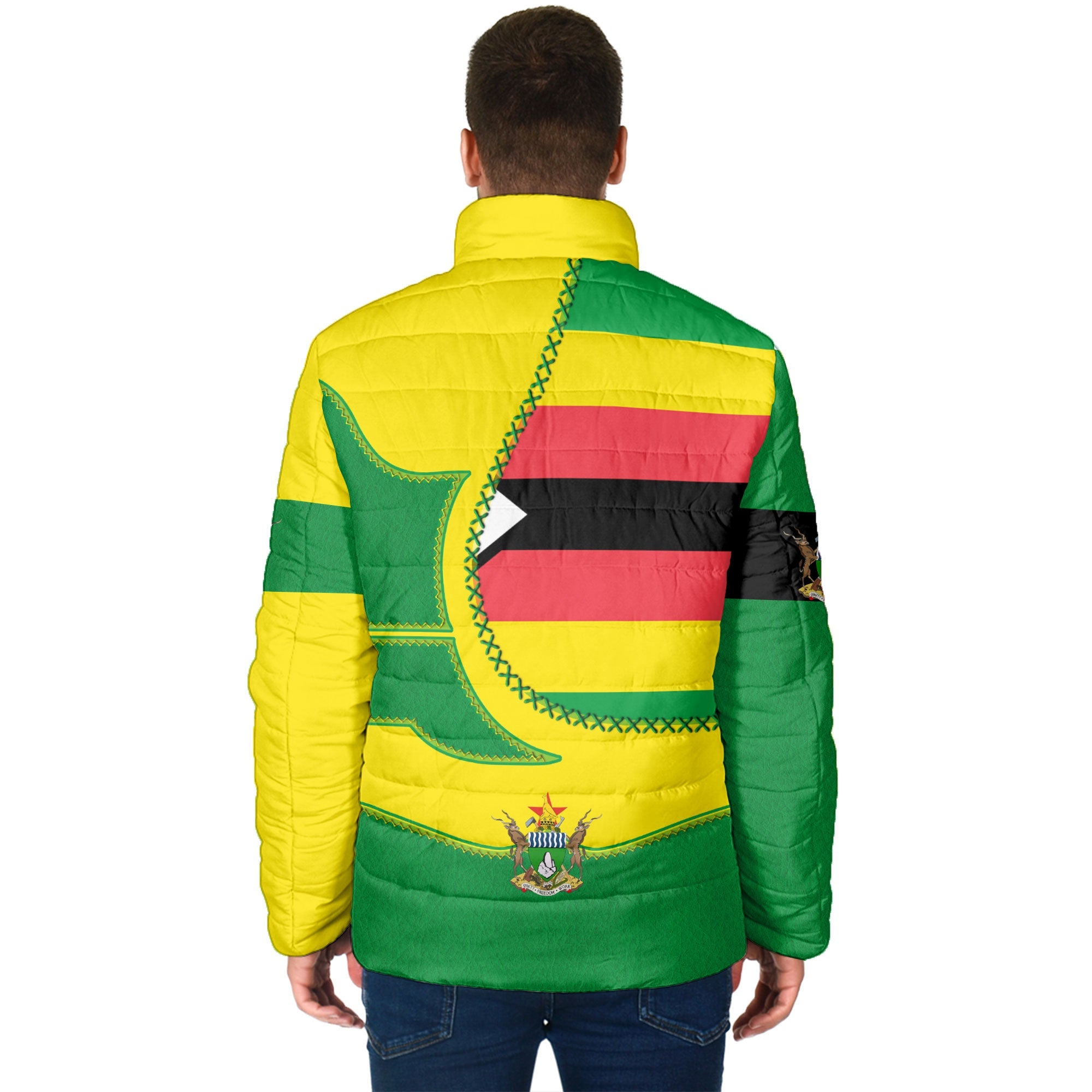 Zimbabwe Men Padded Jacket Flag & Coat Of Arms Leather Style