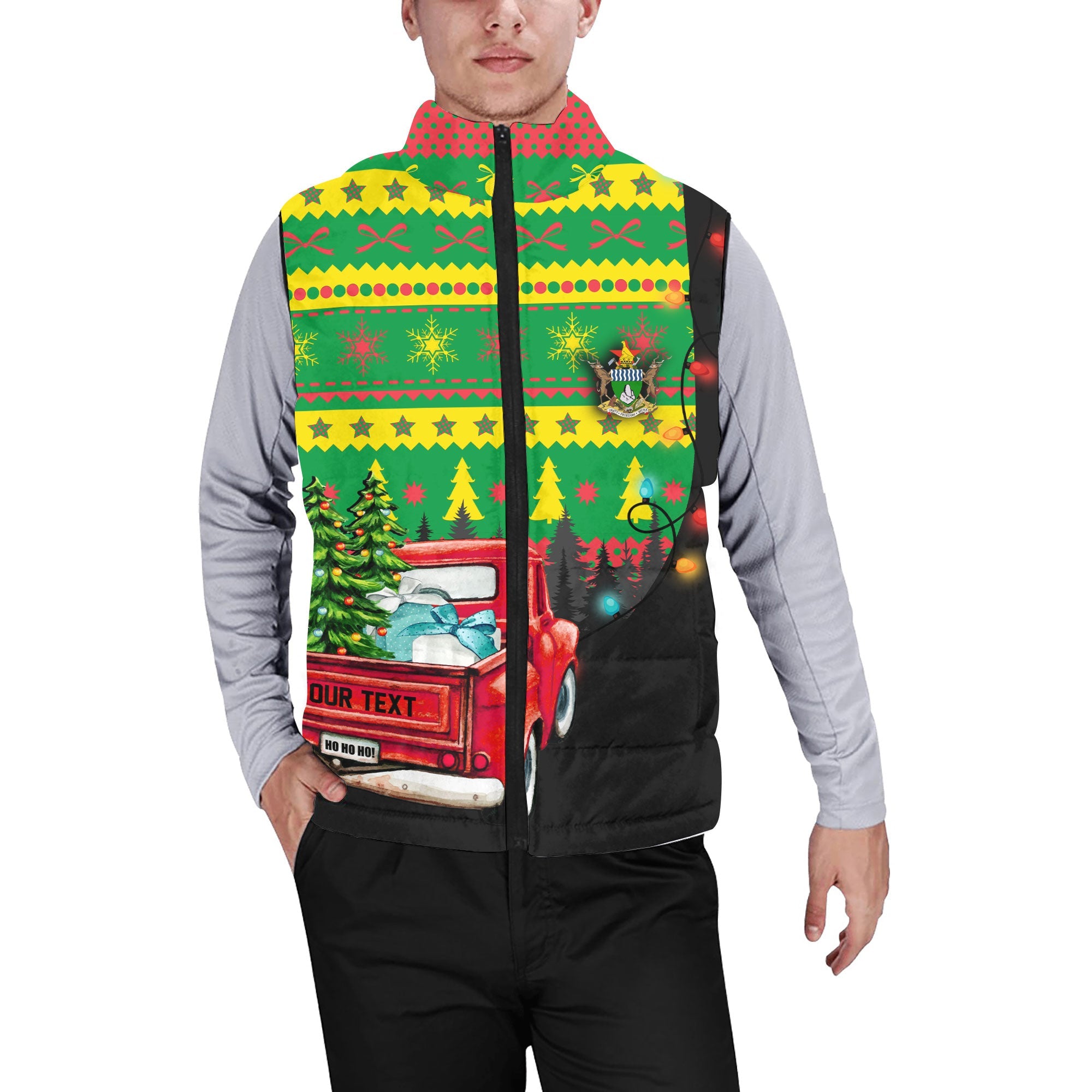 Zimbabwe Men Padded Jacket Vest Coat Of Arms Christmas Style