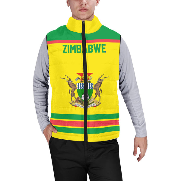 Zimbabwe Men Padded Jacket Vest Flag & Coat Of Arms Hockey Style