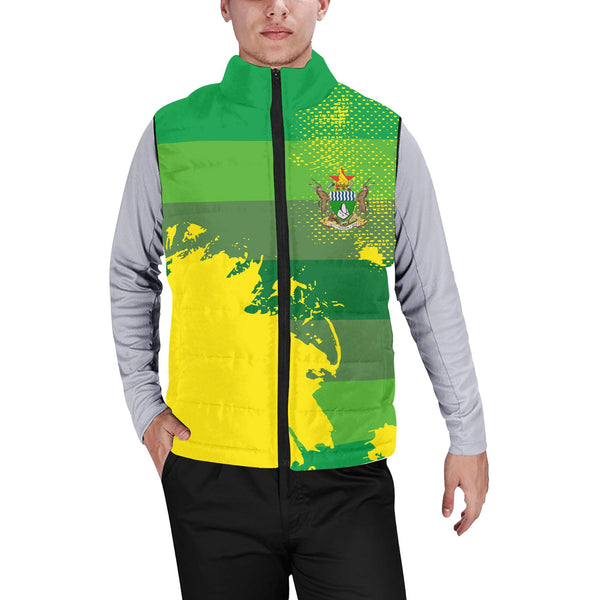 Zimbabwe Men Padded Jacket Vest Flag & Coat Of Arms Paint Style