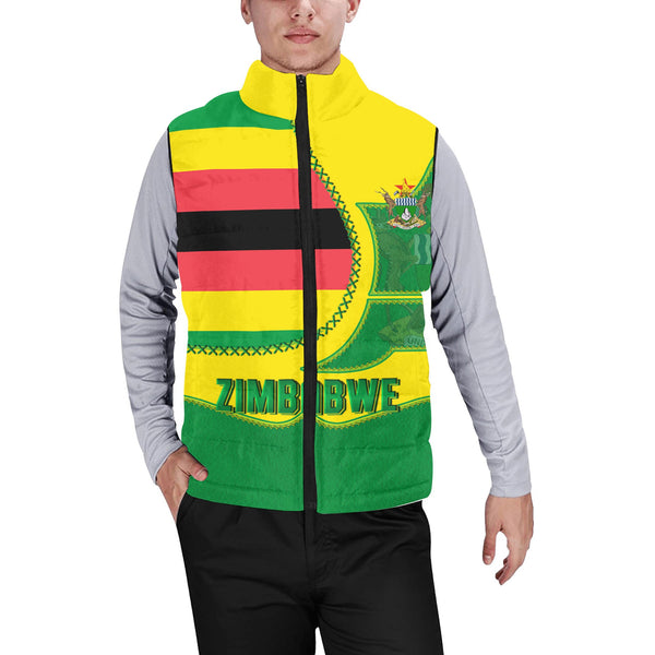 Zimbabwe Men Padded Jacket Vest Flag & Coat Of Arms Leather Style