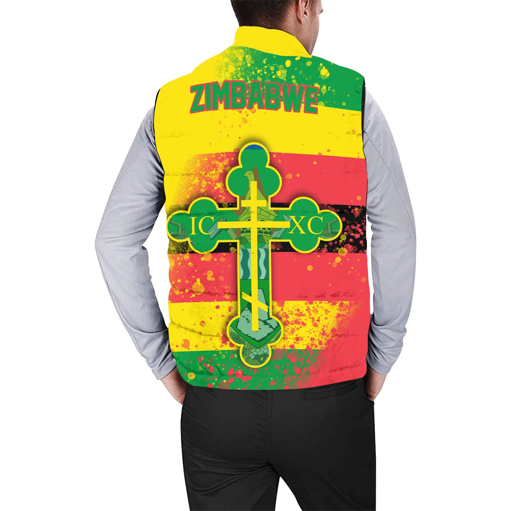 Zimbabwe Men Padded Jacket Vest Flag & Coat Of Arms Orthodox Style