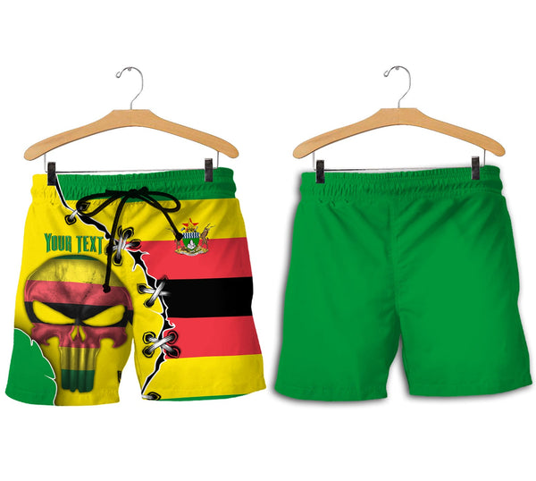 Zimbabwe Men Short Flag & Coat Of Arms Skull Style