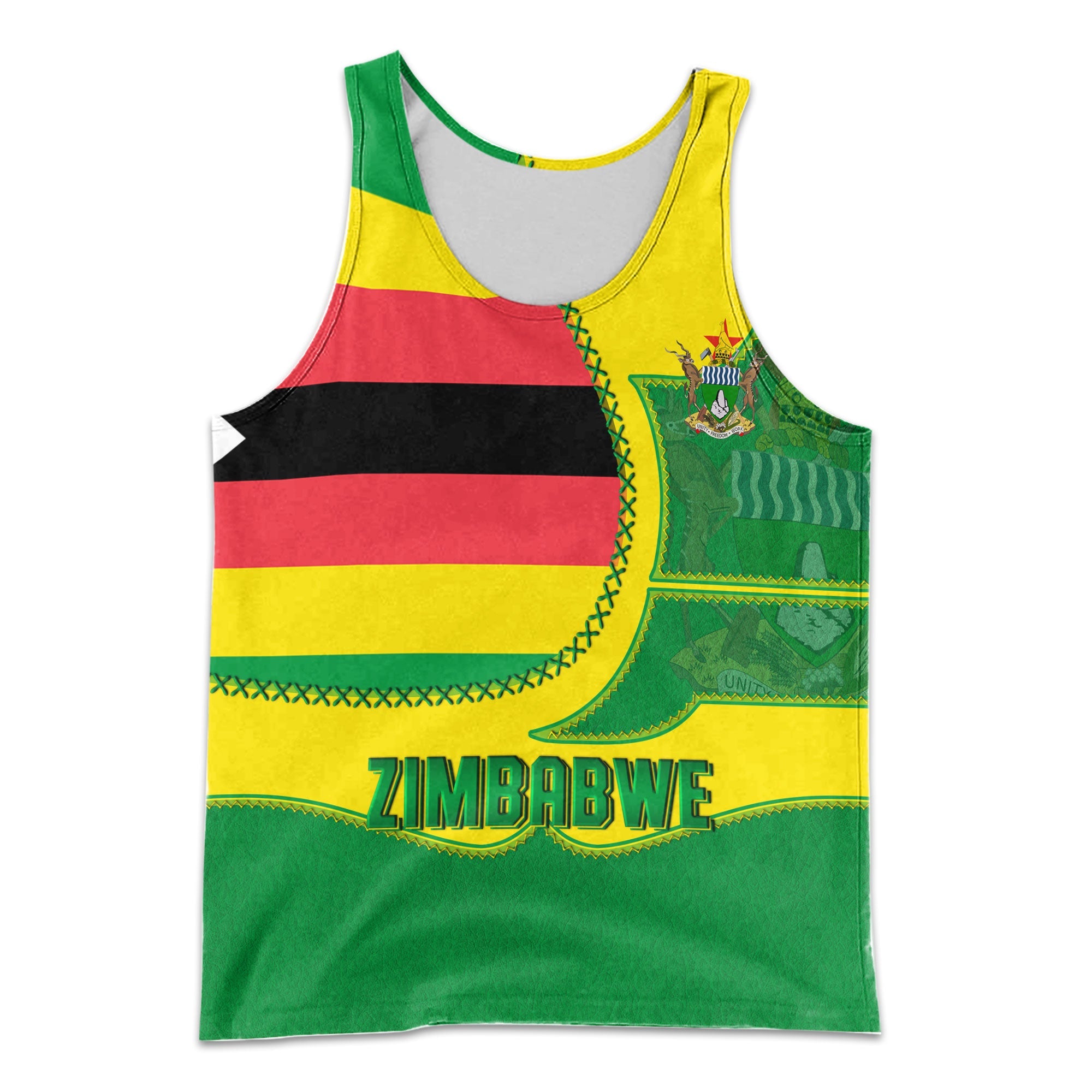 Zimbabwe Men Tank Top Flag & Coat Of Arms Leather Style