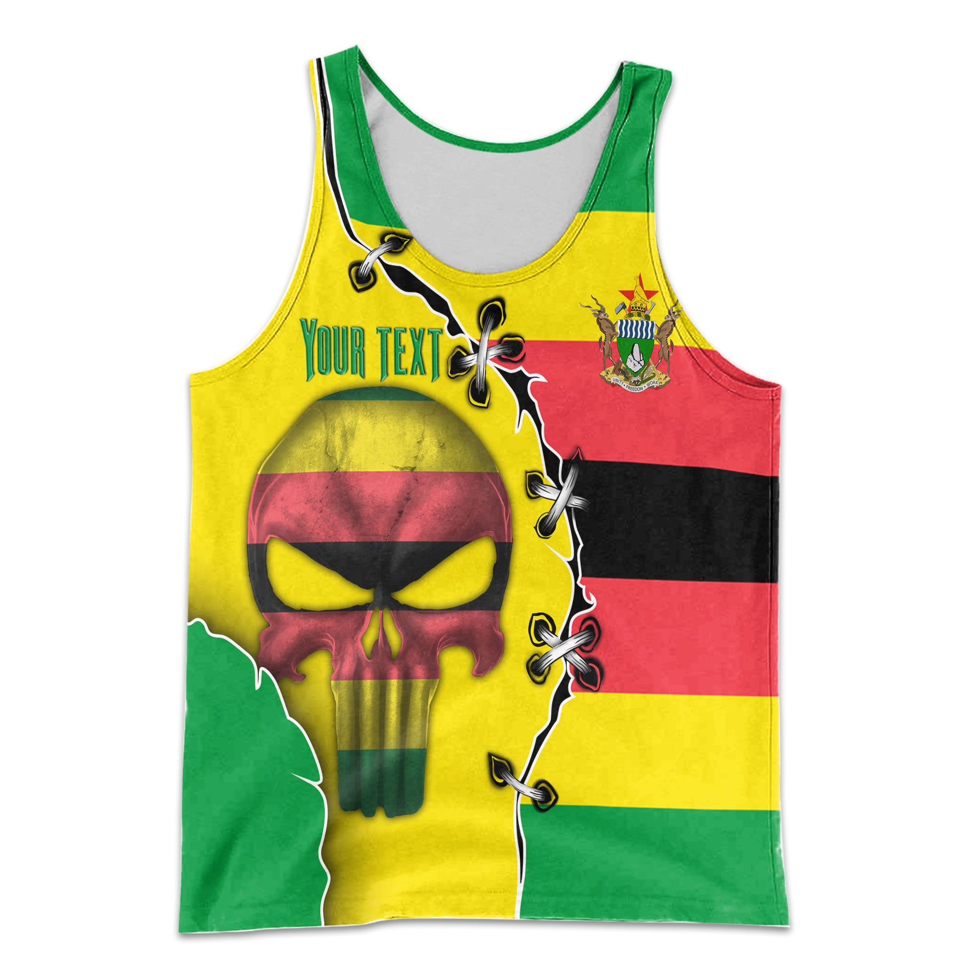 Zimbabwe Men Tank Top Flag & Coat Of Arms Skull Style