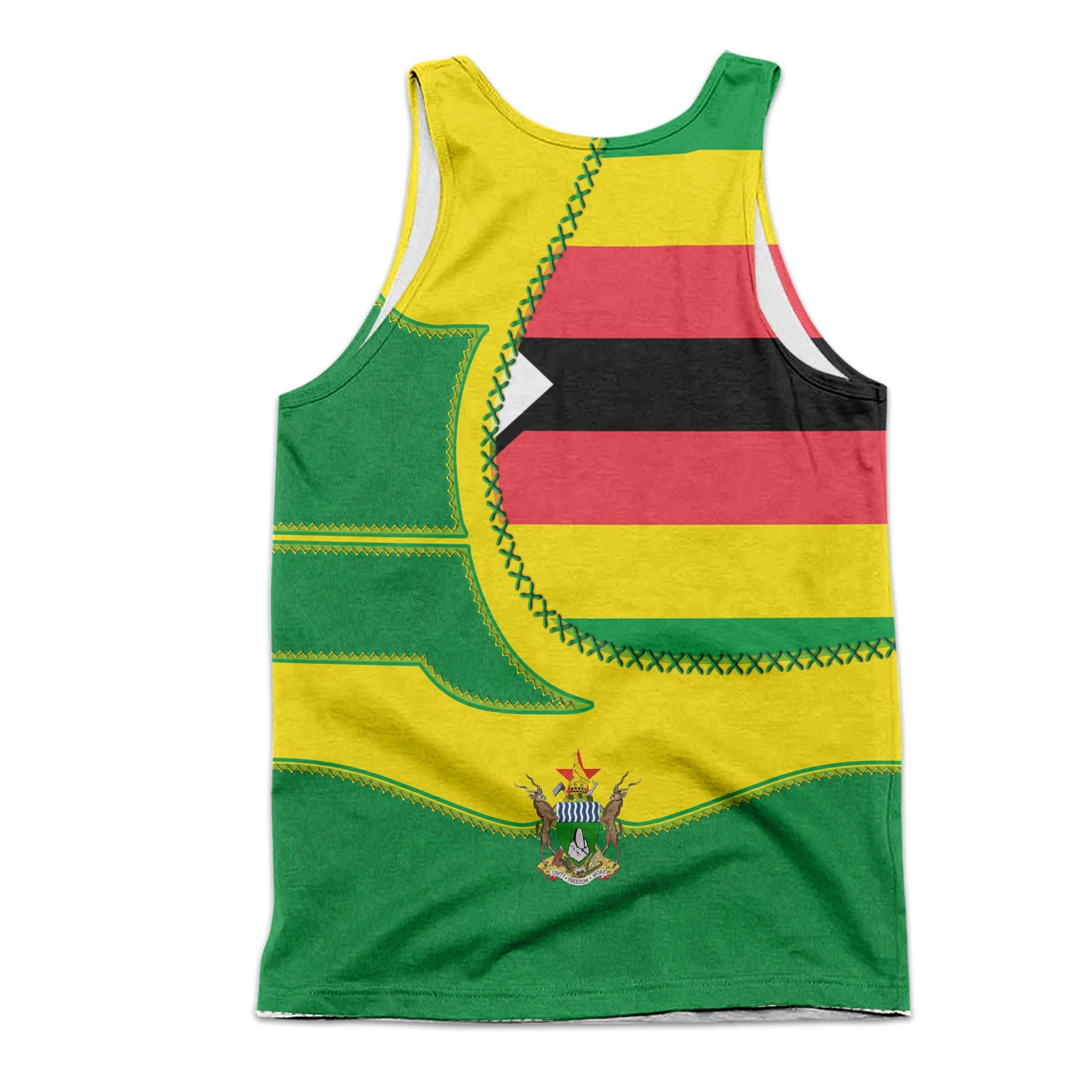 Zimbabwe Men Tank Top Flag & Coat Of Arms Leather Style