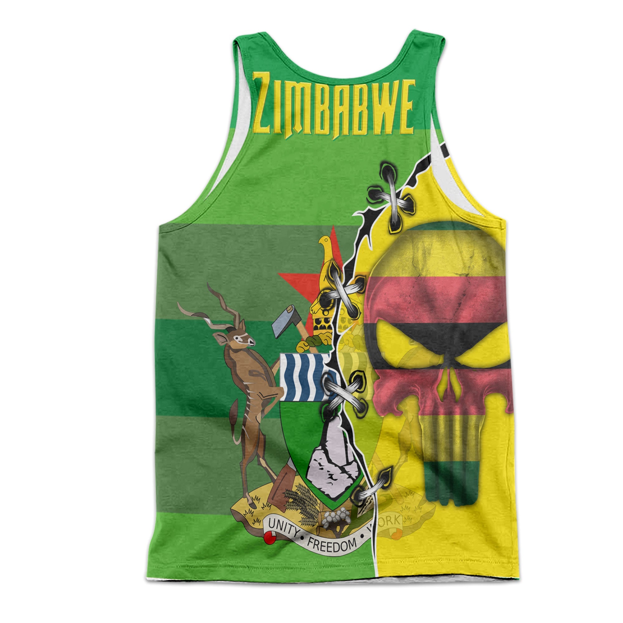 Zimbabwe Men Tank Top Flag & Coat Of Arms Skull Style