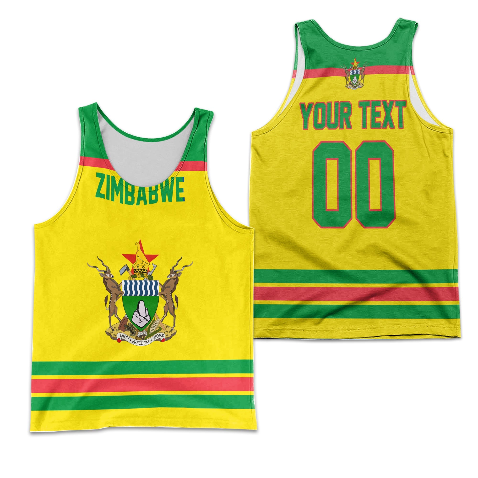 Zimbabwe Men Tank Top Flag & Coat Of Arms Hockey Style