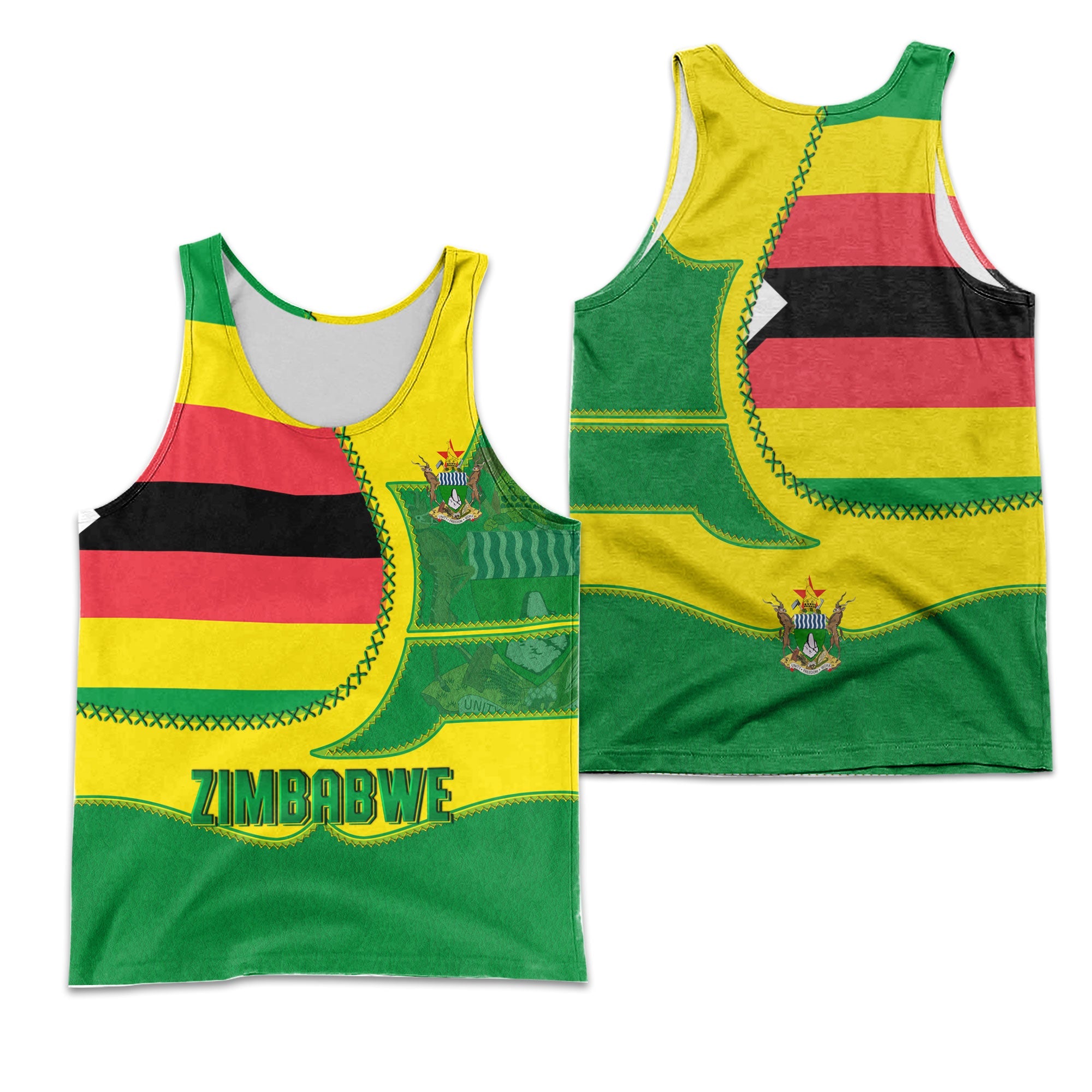 Zimbabwe Men Tank Top Flag & Coat Of Arms Leather Style