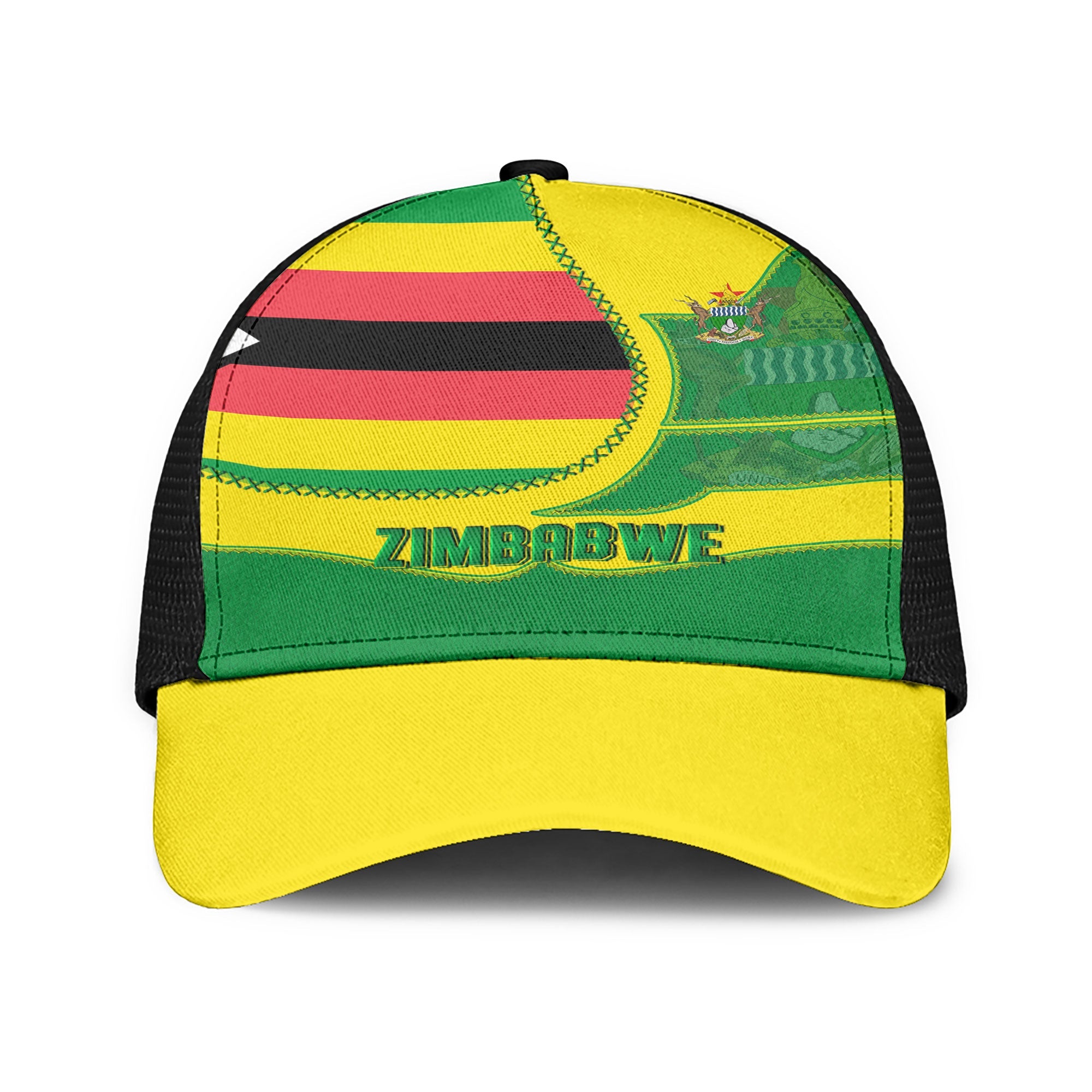 Zimbabwe Mesh Back Cap Flag & Coat Of Arms Leather Style