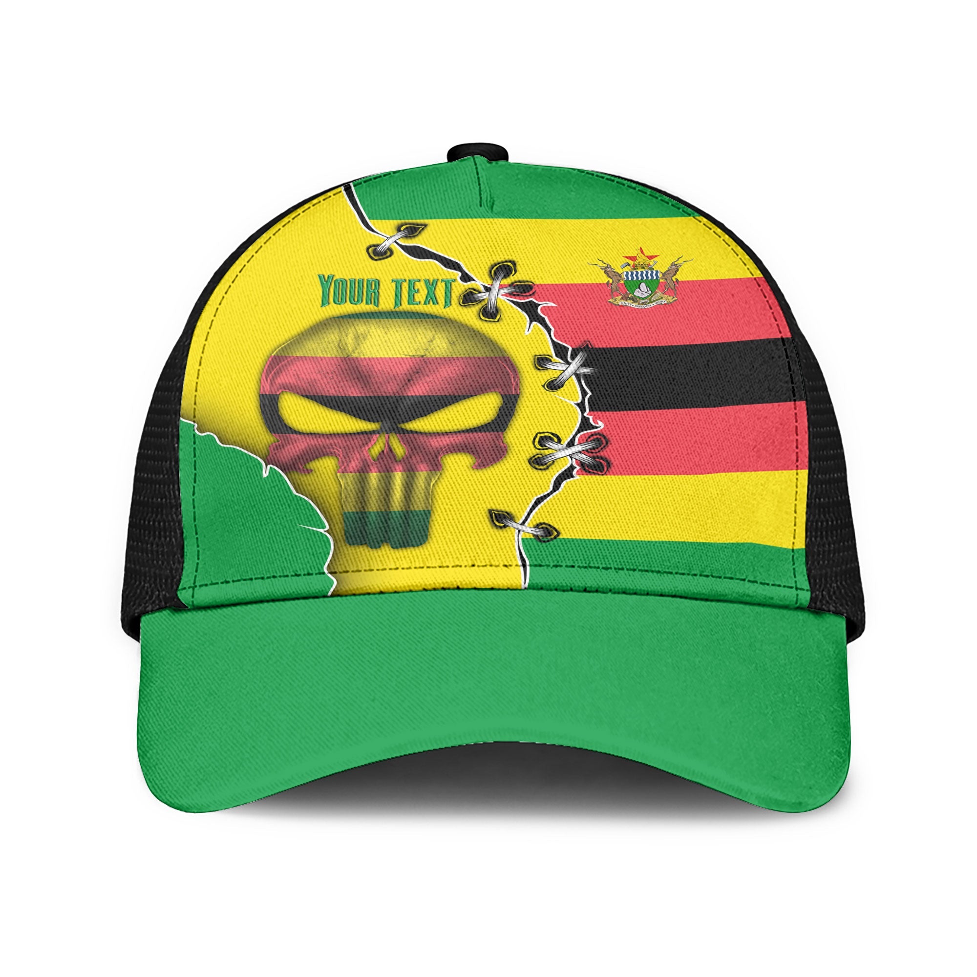 Zimbabwe Mesh Back Cap Flag & Coat Of Arms Skull Style