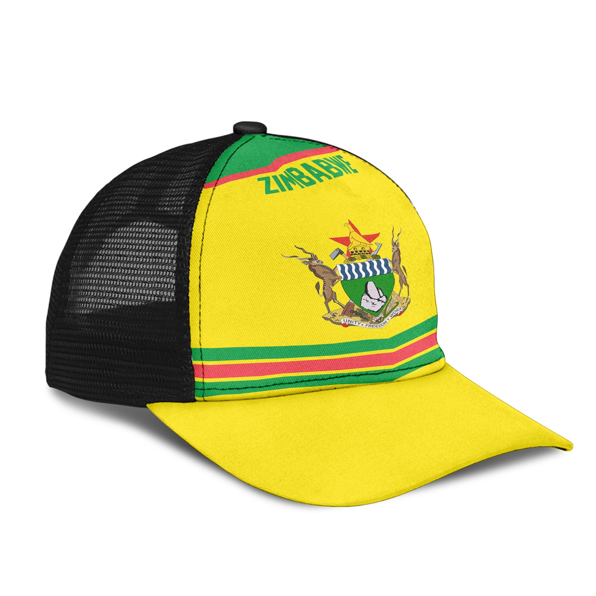 Zimbabwe Mesh Back Cap Flag & Coat Of Arms Hockey Style