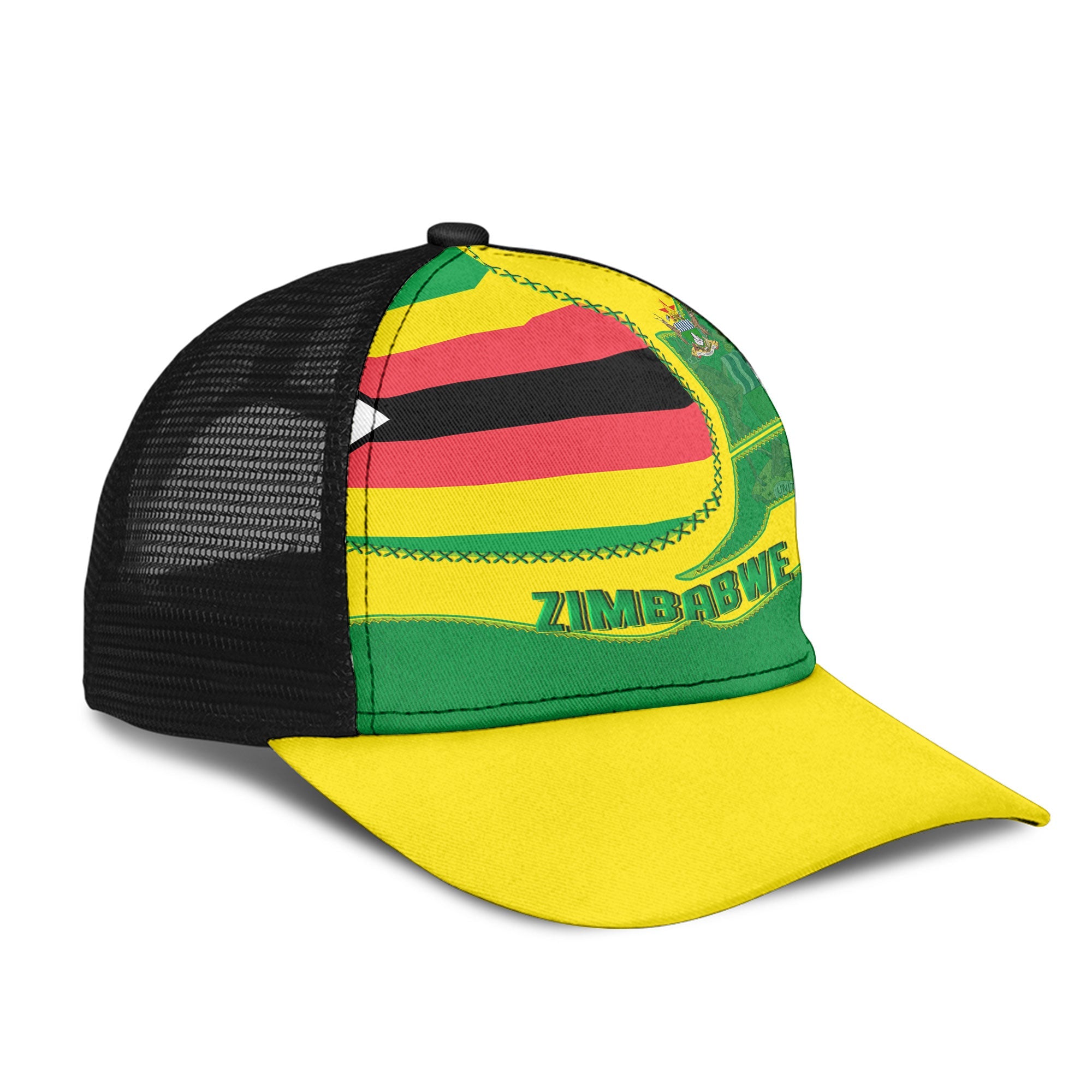 Zimbabwe Mesh Back Cap Flag & Coat Of Arms Leather Style