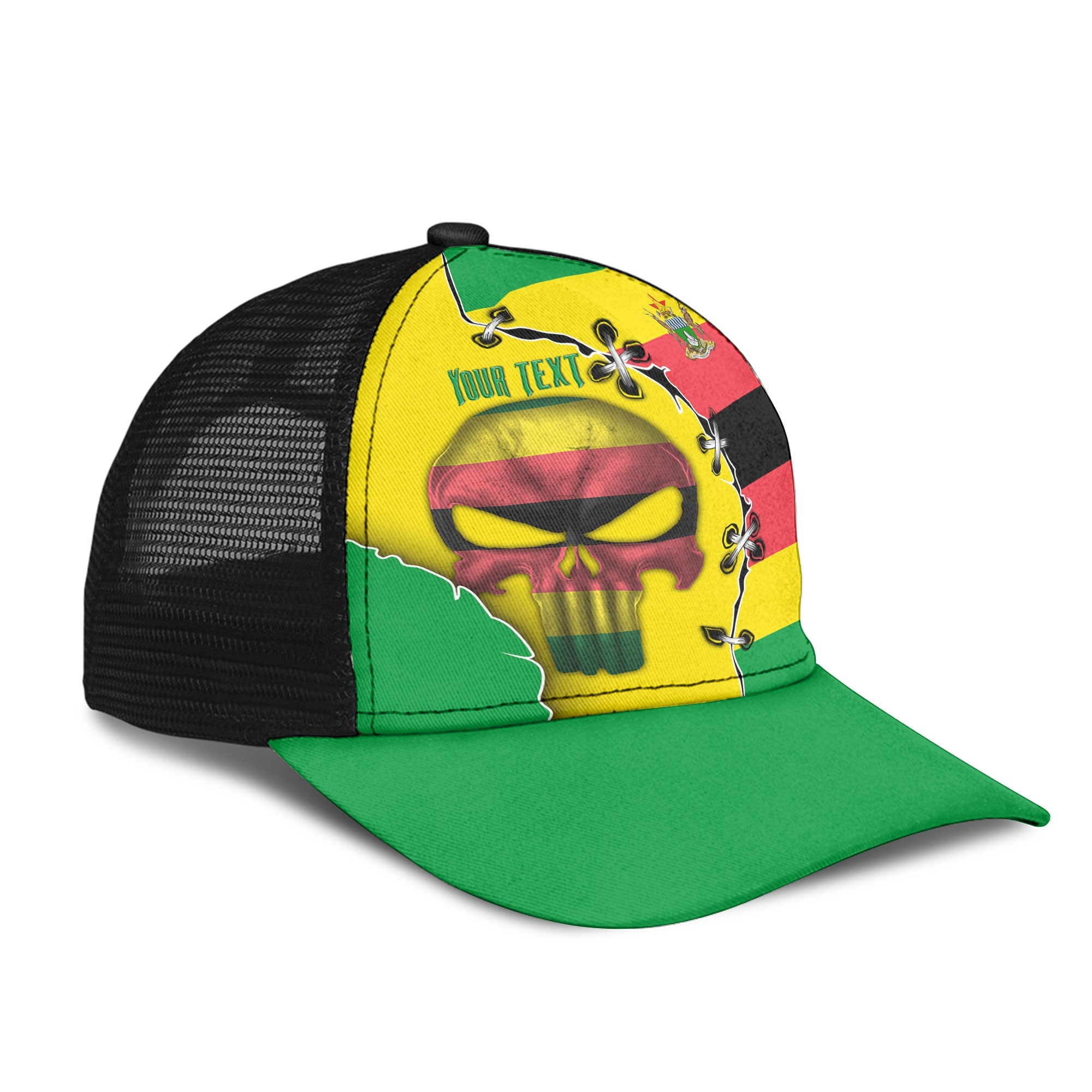 Zimbabwe Mesh Back Cap Flag & Coat Of Arms Skull Style