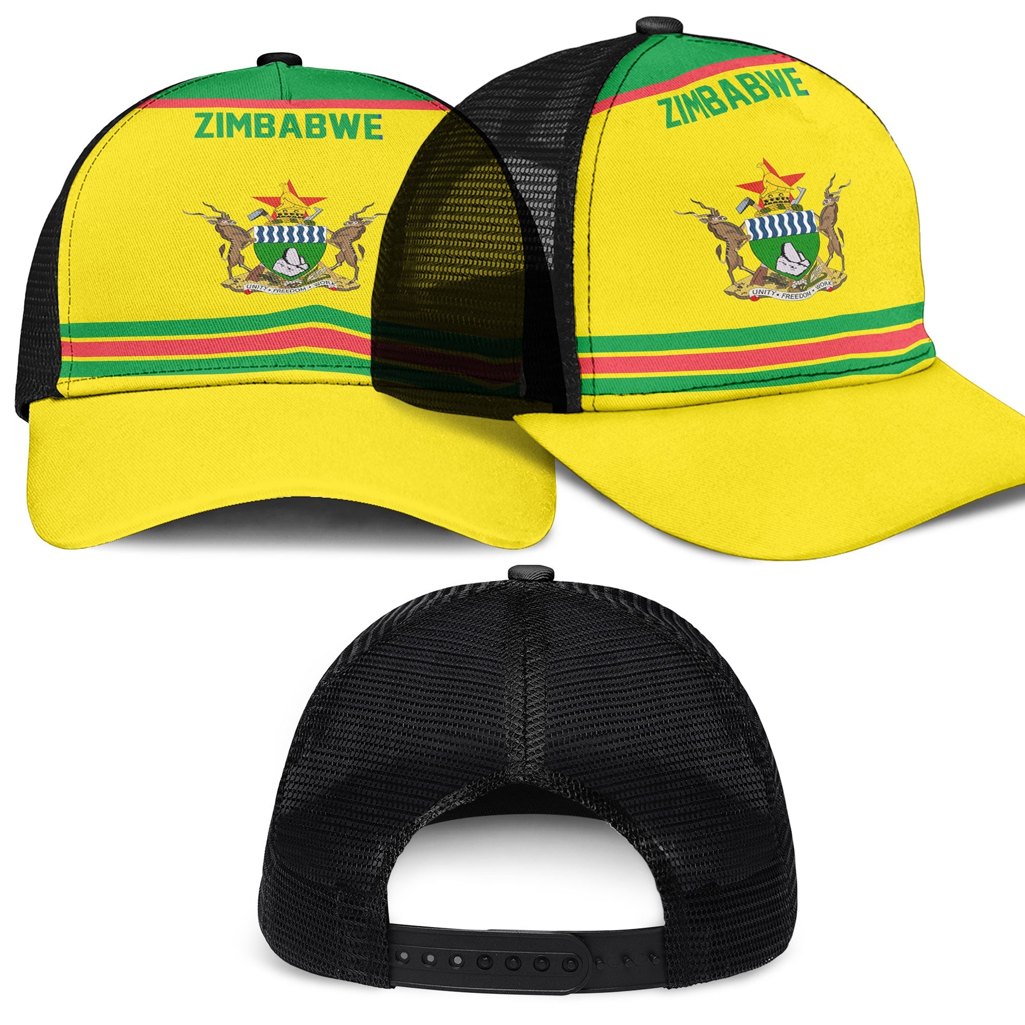 Zimbabwe Mesh Back Cap Flag & Coat Of Arms Hockey Style