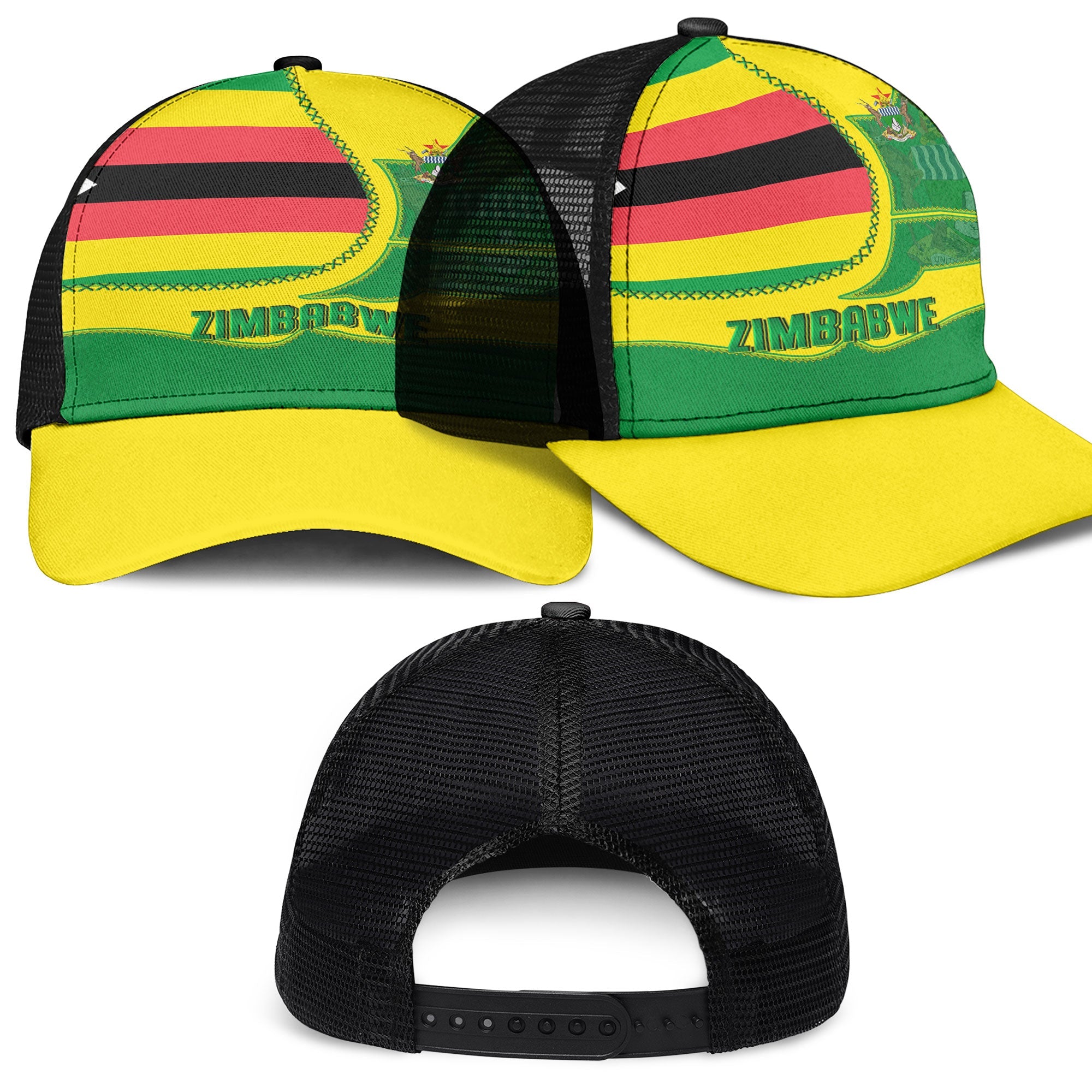 Zimbabwe Mesh Back Cap Flag & Coat Of Arms Leather Style