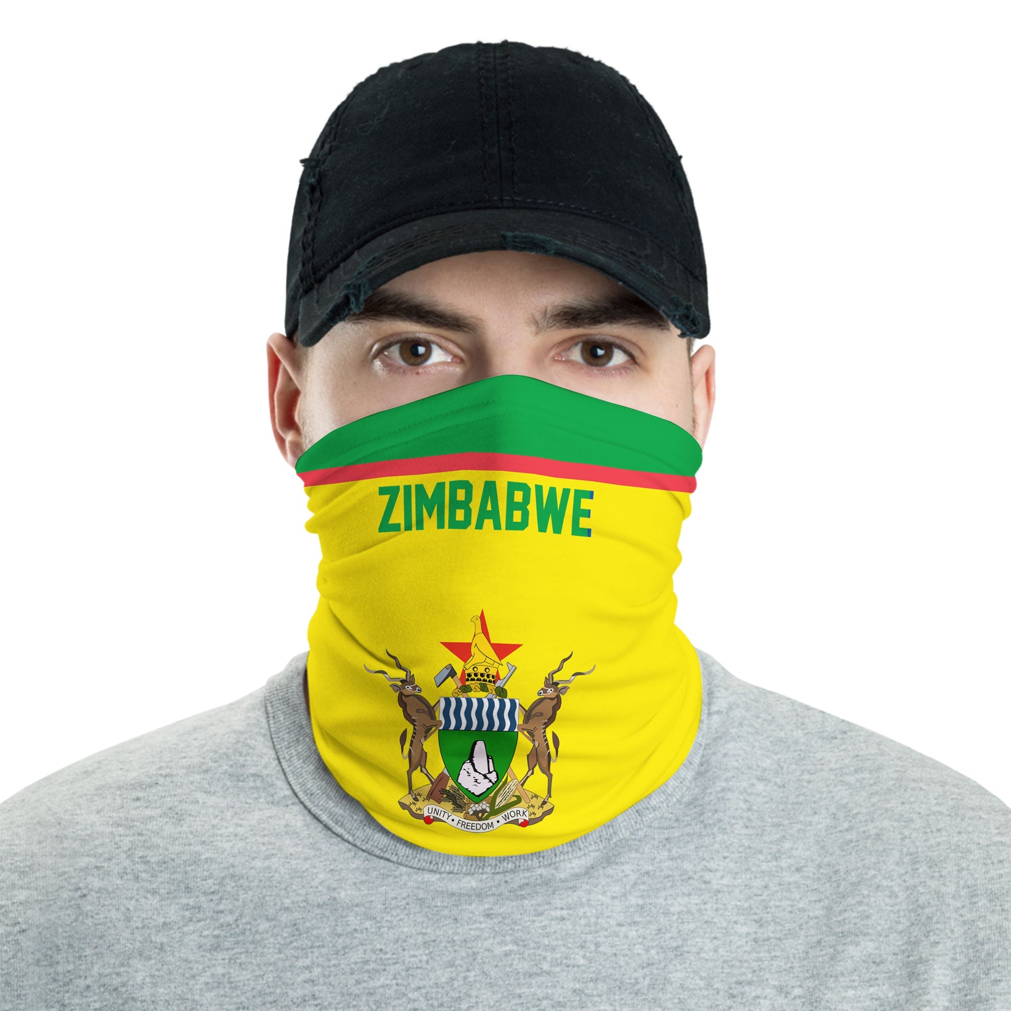 Zimbabwe Neck Gaiter Flag & Coat Of Arms Hockey Style