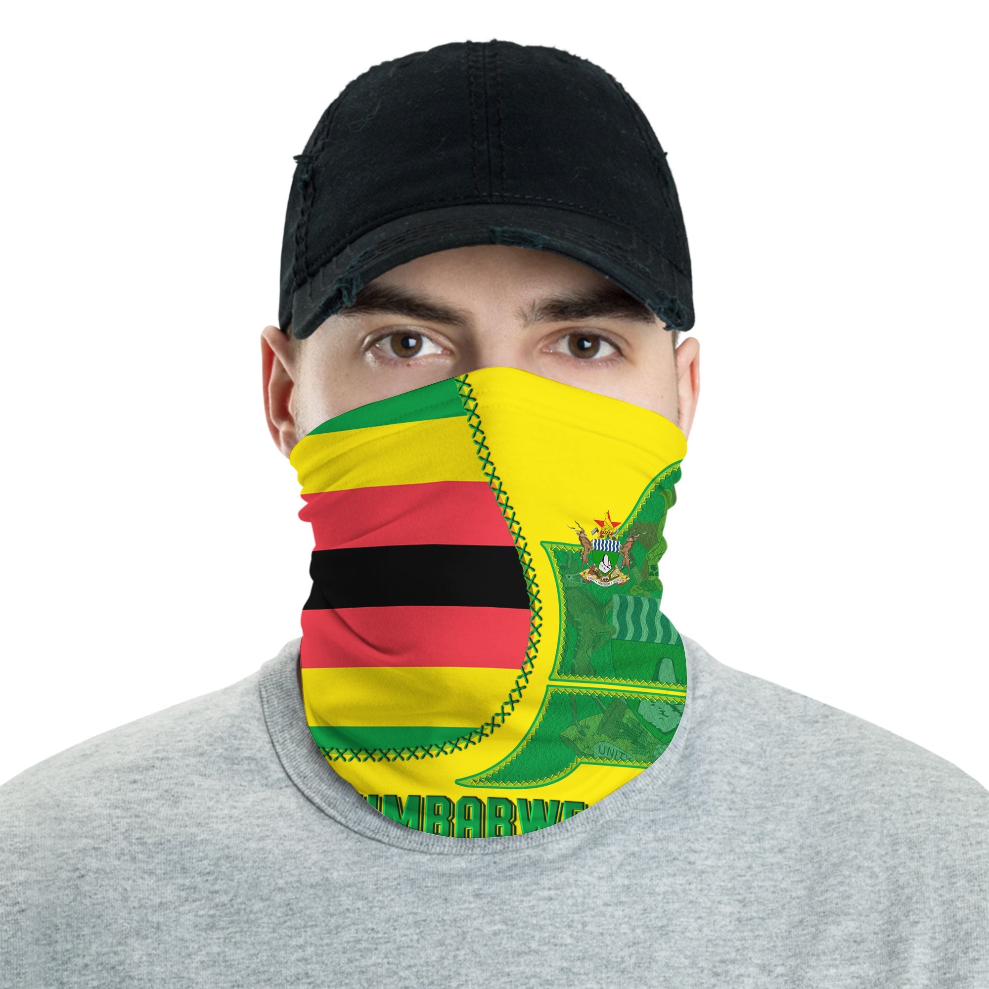 Zimbabwe Neck Gaiter Flag & Coat Of Arms Leather Style