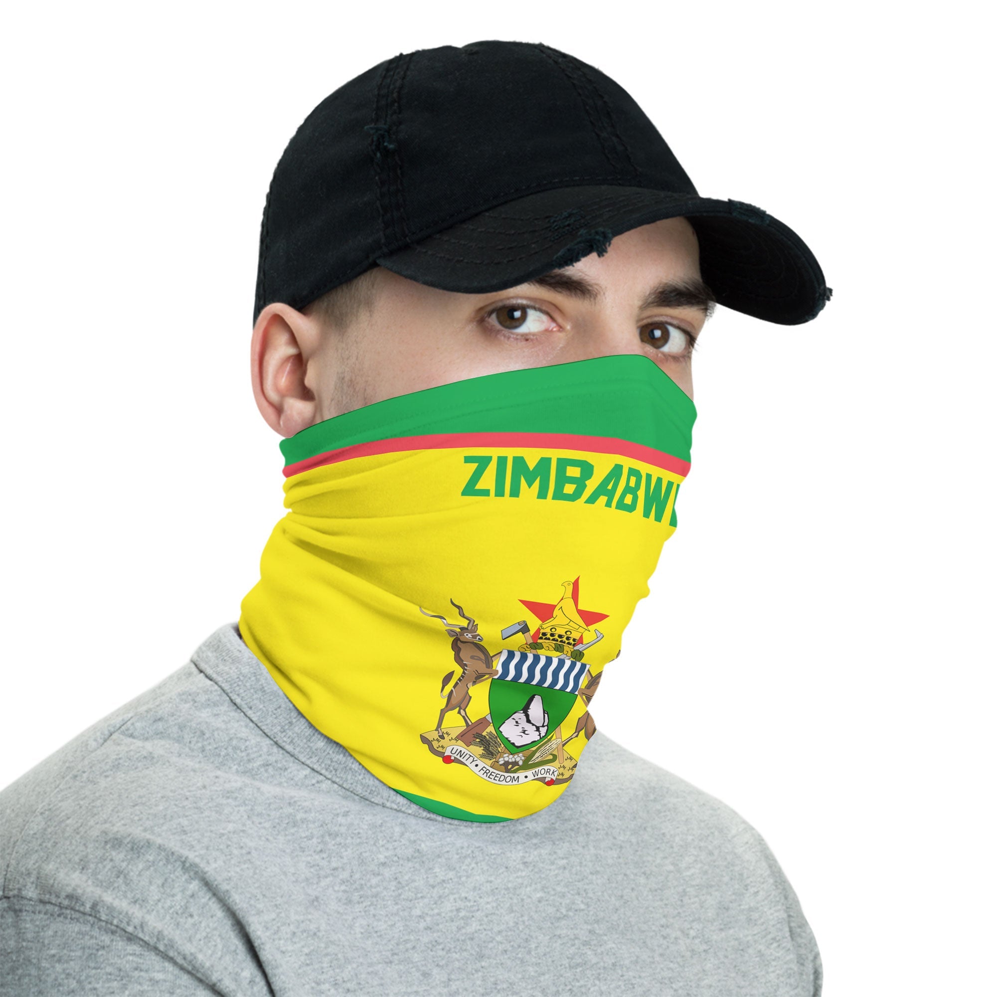 Zimbabwe Neck Gaiter Flag & Coat Of Arms Hockey Style