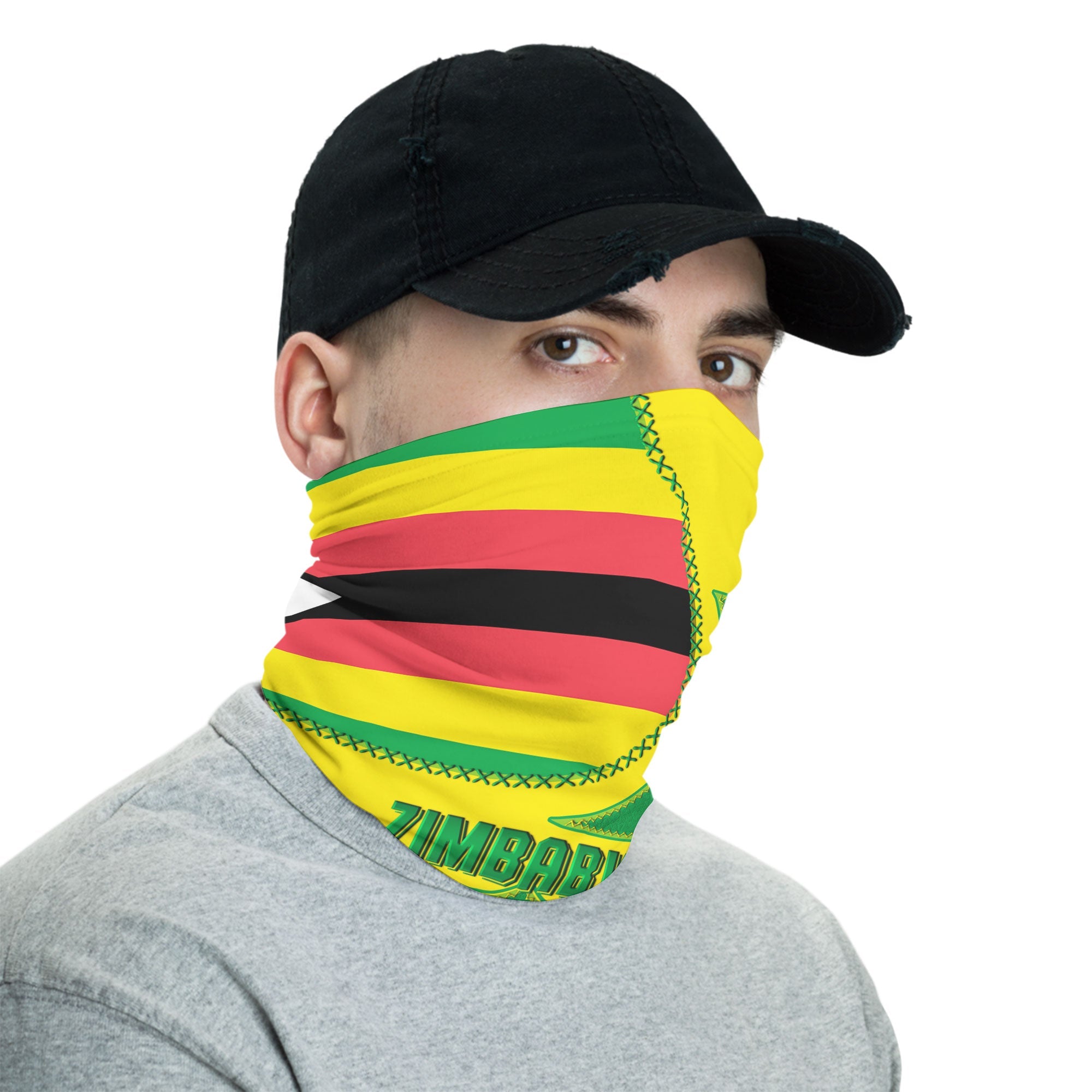 Zimbabwe Neck Gaiter Flag & Coat Of Arms Leather Style