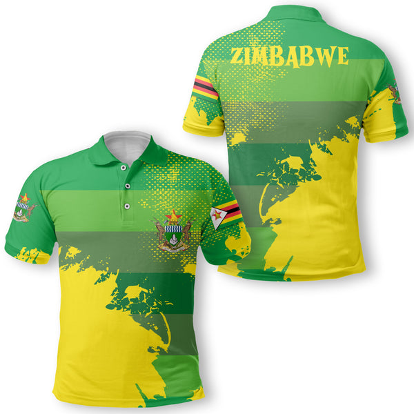 Zimbabwe Polo Shirt Flag & Coat Of Arms Paint Style