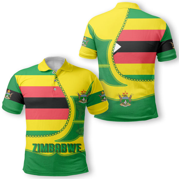 Zimbabwe Polo Shirt Flag & Coat Of Arms Leather Style