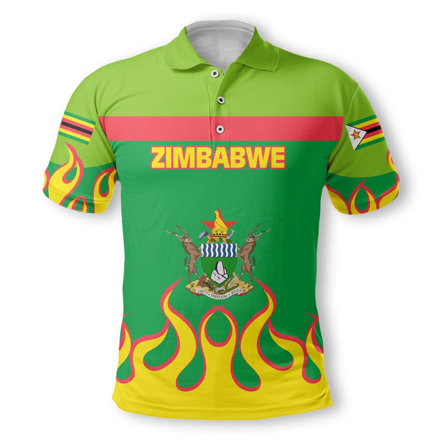 Zimbabwe Polo Shirt Flag & Coat Of Arms Fire Hockey Style