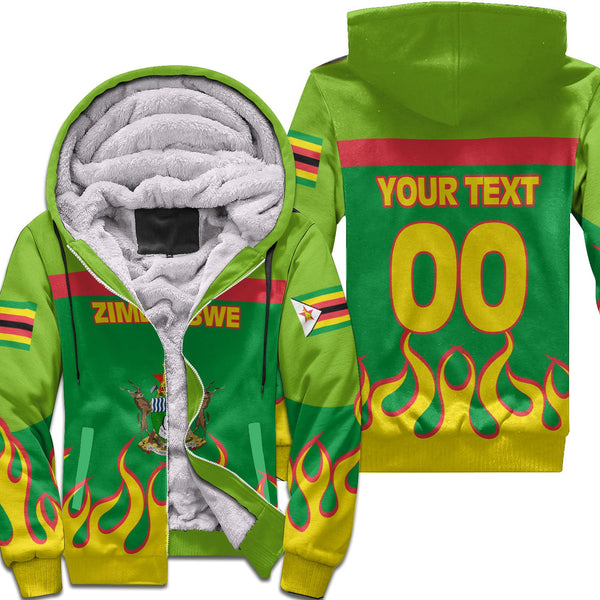 Zimbabwe Sherpa Hoodie Flag & Coat Of Arms Fire Hockey Style