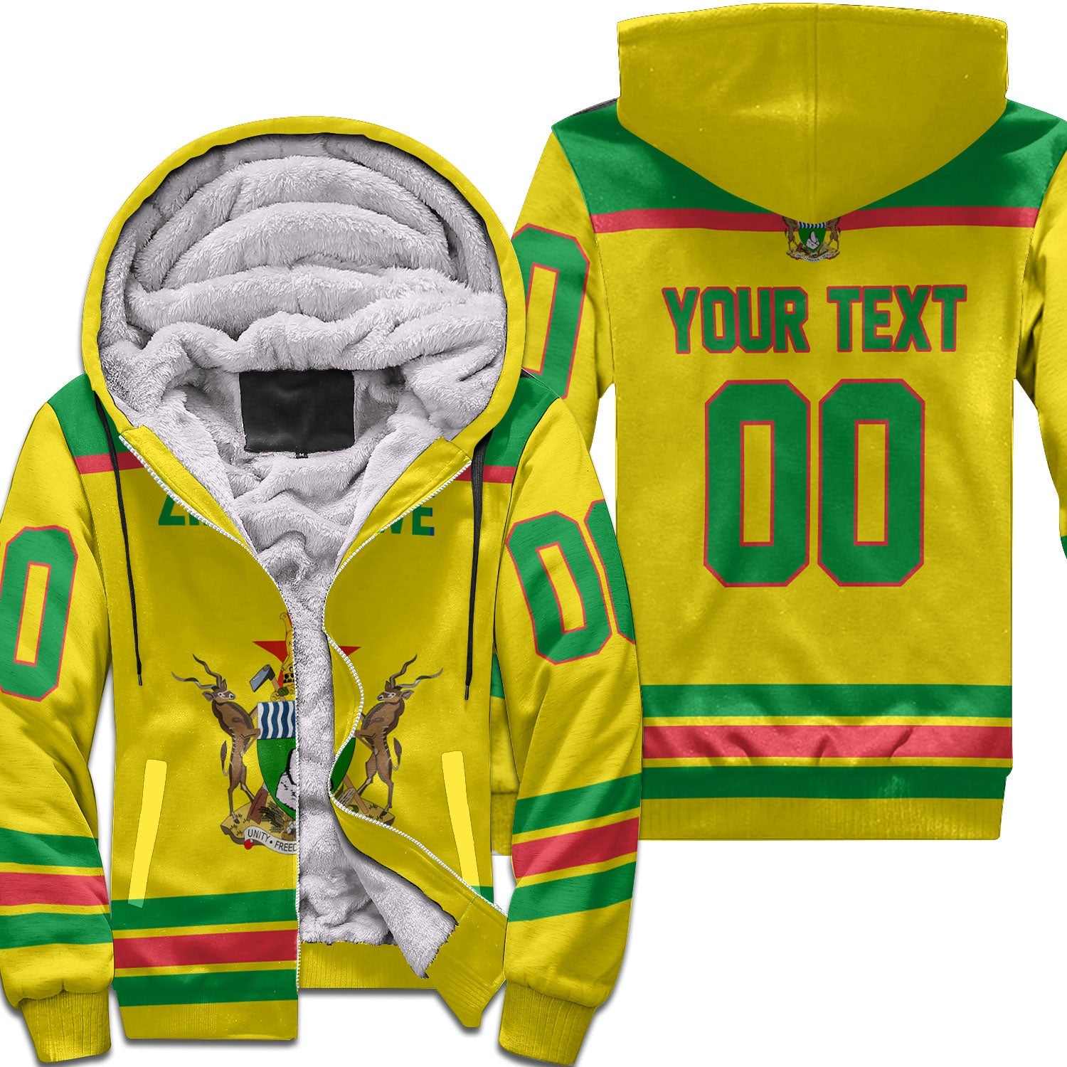 Zimbabwe Sherpa Hoodie Flag & Coat Of Arms Hockey Style