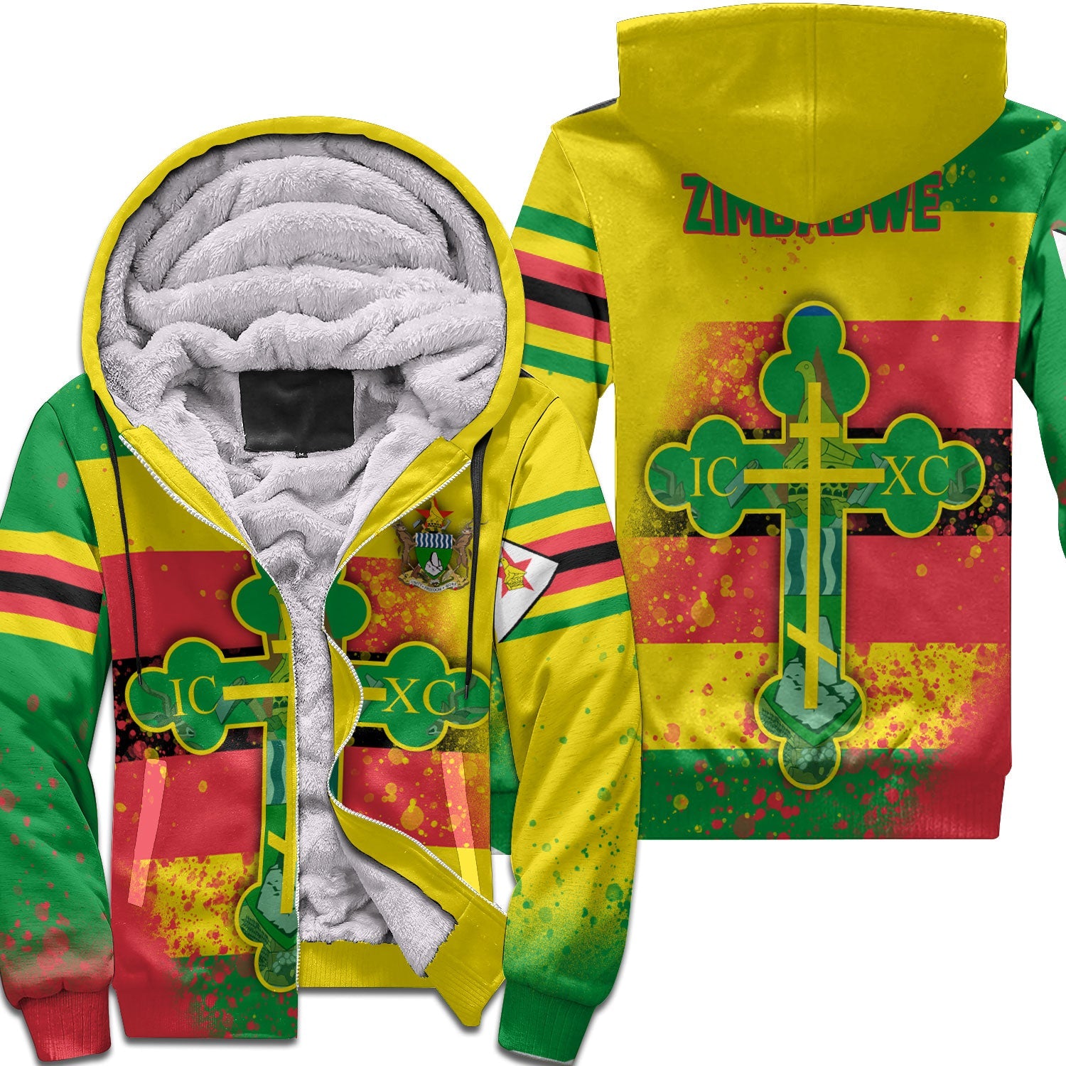 Zimbabwe Sherpa Hoodie Flag & Coat Of Arms Orthodox Style