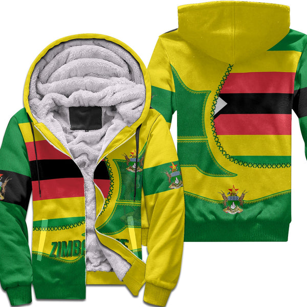 Zimbabwe Sherpa Hoodie Flag & Coat Of Arms Leather Style