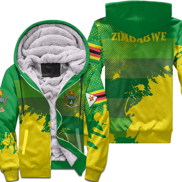 Zimbabwe Sherpa Hoodie Flag & Coat Of Arms Paint Style