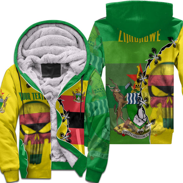 Zimbabwe Sherpa Hoodie Flag & Coat Of Arms Skull Style