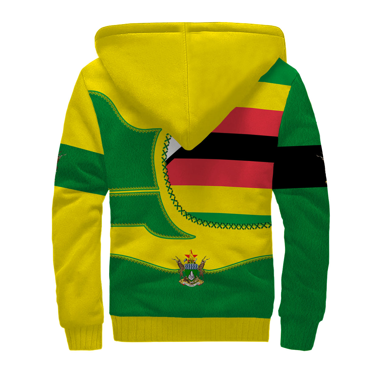 Zimbabwe Sherpa Hoodie Flag & Coat Of Arms Leather Style