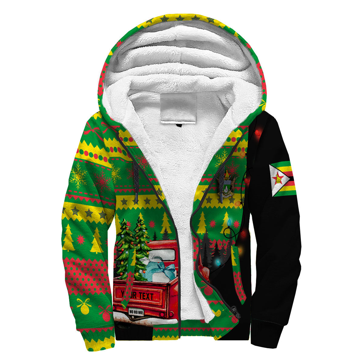 Zimbabwe Sherpa Hoodie Coat Of Arms Christmas Style