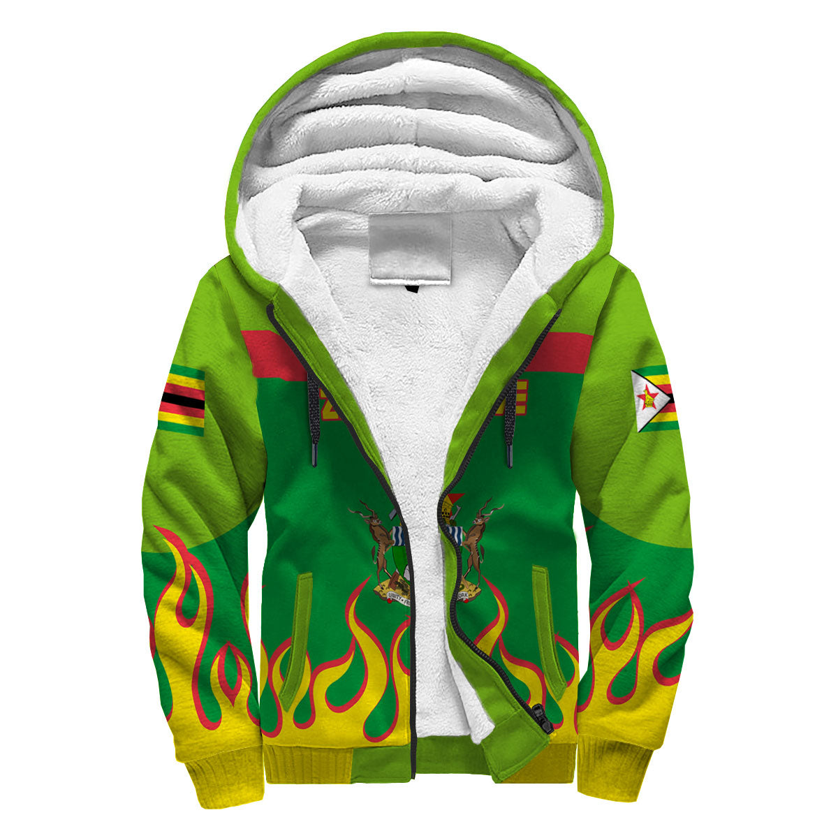 Zimbabwe Sherpa Hoodie Flag & Coat Of Arms Fire Hockey Style