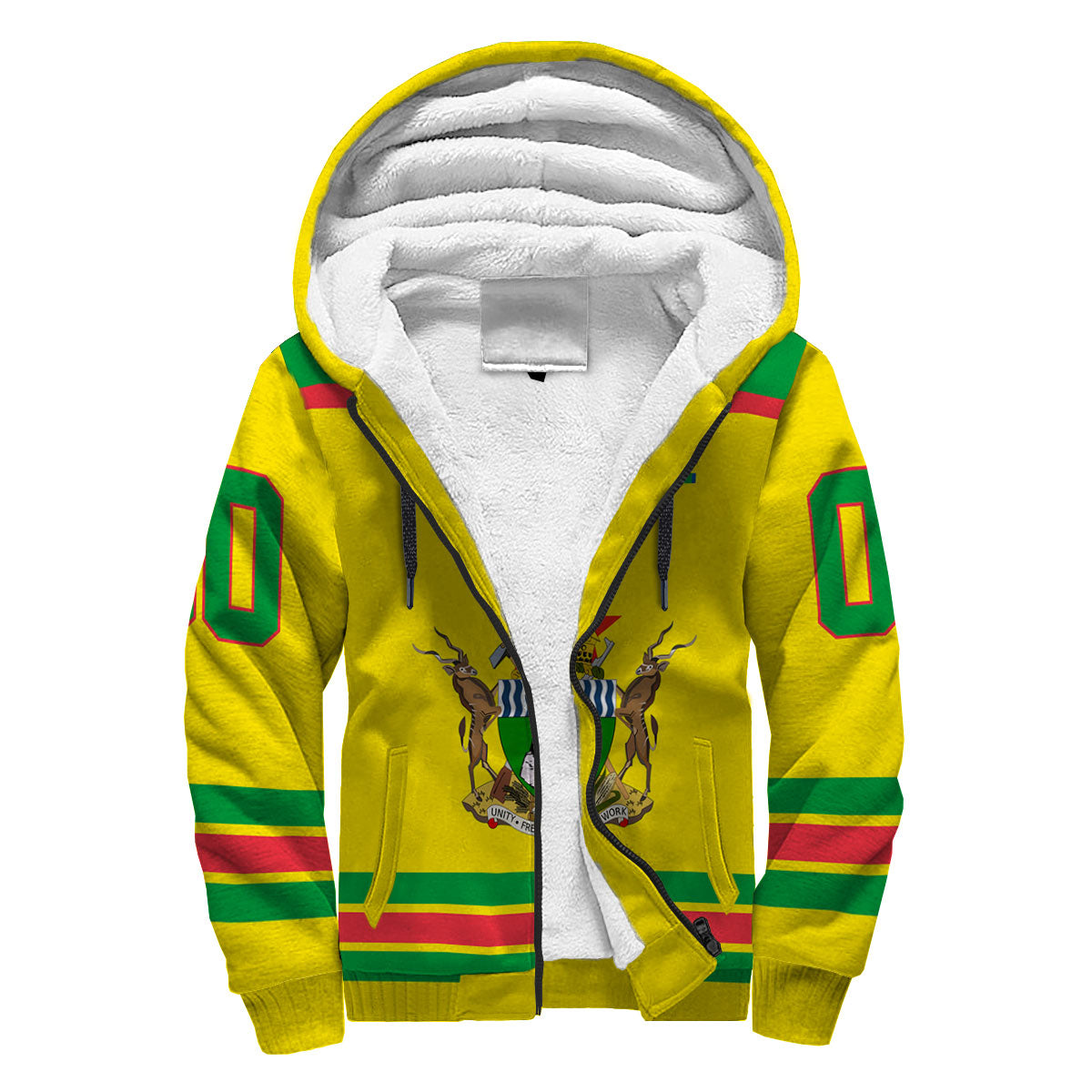 Zimbabwe Sherpa Hoodie Flag & Coat Of Arms Hockey Style