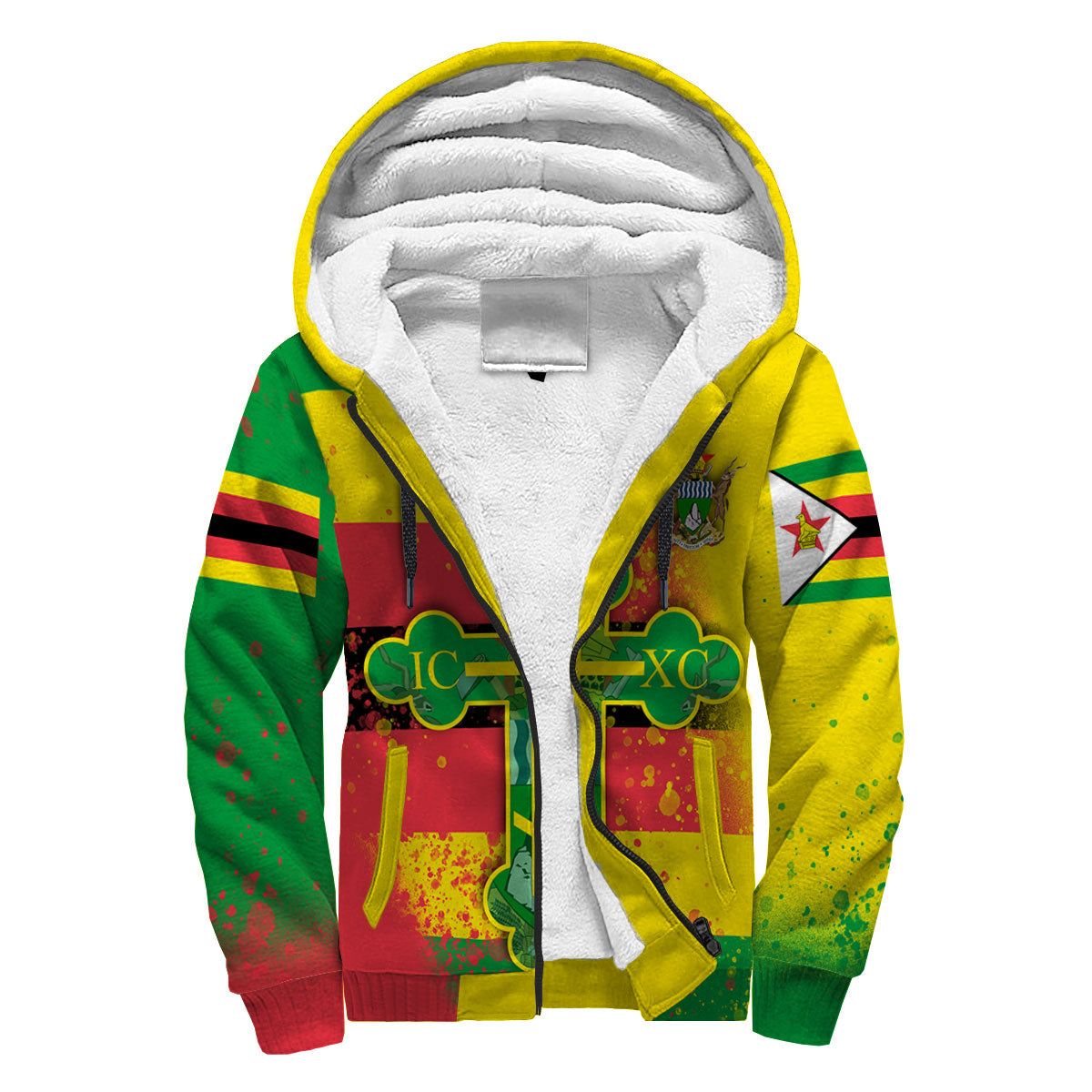 Zimbabwe Sherpa Hoodie Flag & Coat Of Arms Orthodox Style