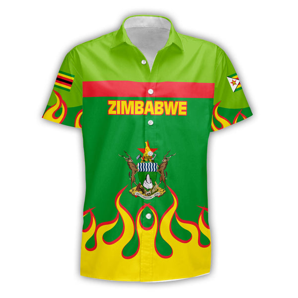 Zimbabwe Short Sleeve Shirt Flag & Coat Of Arms Fire Hockey Style